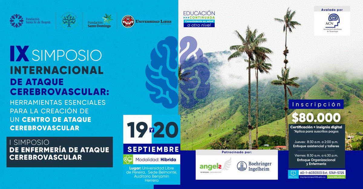 Hoy y mñn en Colombia 🇨🇴 IX Simposio internacional de ataque cerebrovascular !

👉🏻modalidad hídrica 
👉🏻 peewah.co/events/IX-simp…