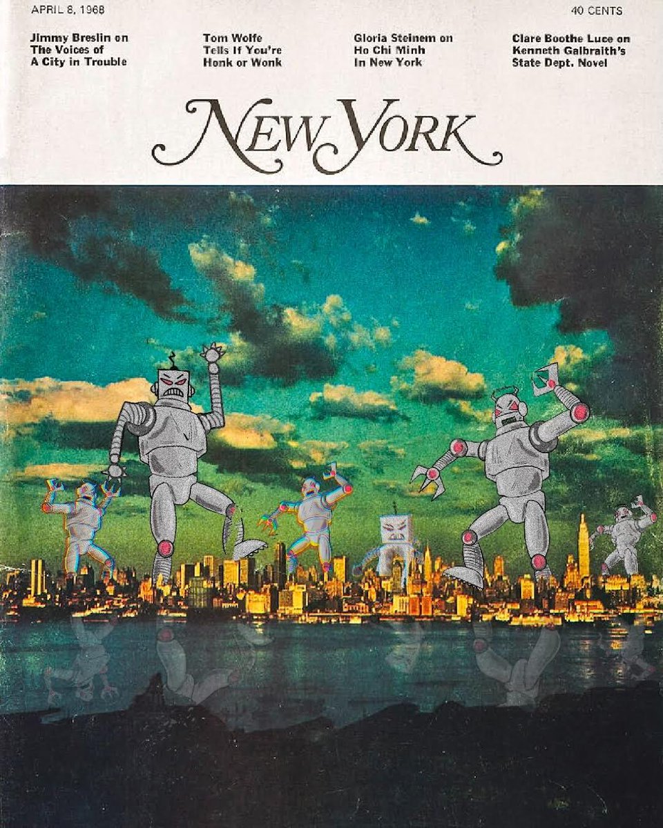 The <a href="/NYMagUnion/">New York Mag Union</a> has been asking for job protections re use of AI. For 6 months, <a href="/NYMag/">New York Magazine</a> &amp; @VoxMedia have refused. Help remind management: it’s *human* staff who makes NY the magazine it is, not robots. The robots below are cool, and this image was made by people.
