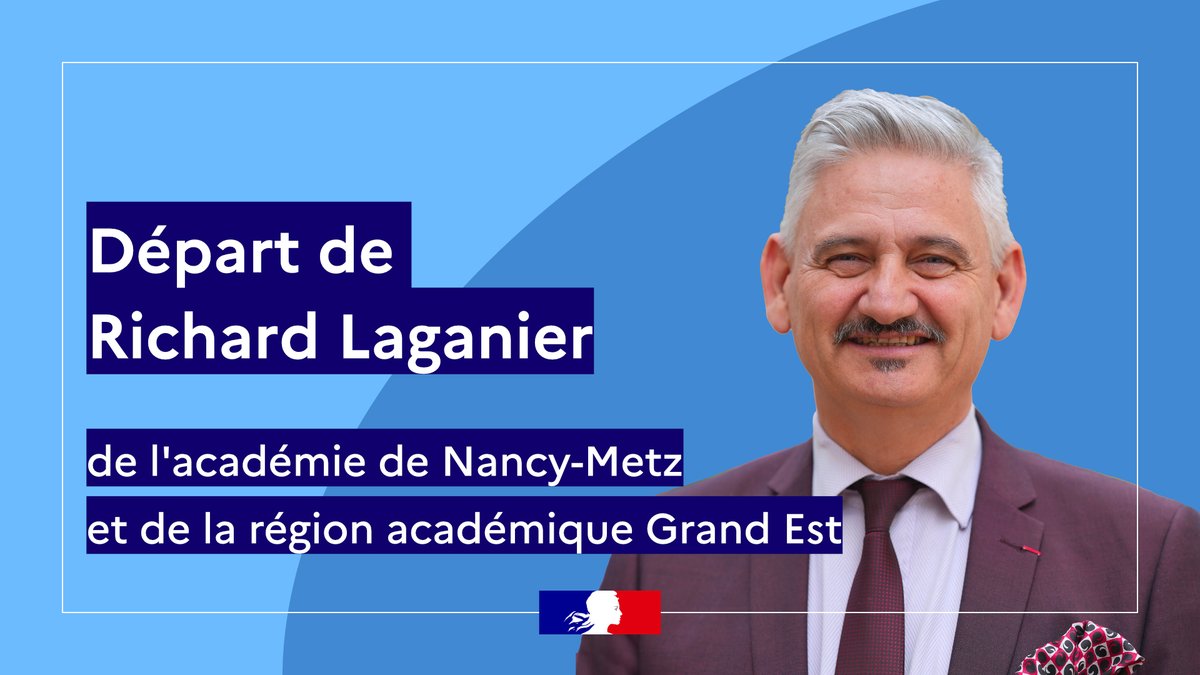 <a href="/RLaganier/">Richard Laganier</a> a quitté ses fonctions de recteur de <a href="/acnancymetz/">Académie de Nancy-Metz</a> et de <a href="/RA_GrandEst/">Région académique Grand Est</a> . Il occupe désormais le poste de Conseiller Éducation, Enseignement Supérieur et Recherche auprès du Premier ministre. Retrouvez son message sur le site académique
👉 ac-nancy-metz.fr/depart-de-rich…