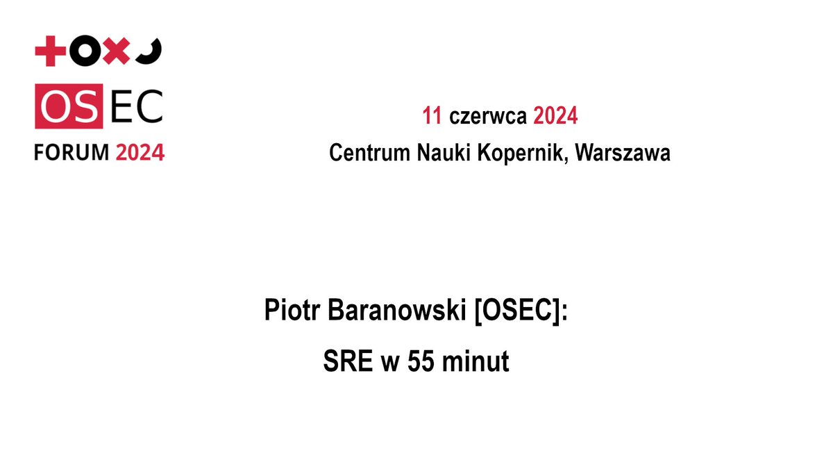 Nagrania z OSEC Forum 2024 c.d.
Piotr <a href="/divinitus/">DIVI</a>  Baranowski o Site Reliability Engineering (SRE), czyli inżynierii niezawodności usług, obiektów, systemów… 
Temat "SRE w 55 minut" został nagrany.
Obejrzyjcie, zapraszamy
#sitereliabilityengineering 

youtu.be/0CJGkdoi5v8