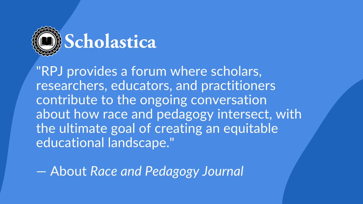 Scholastica (this account moved to Bluesky) (@scholasticahq) on Twitter photo 🎉 We welcome Race and Pedagogy Journal, sponsored by <a href="/PSRacePedagogy/">Race & Pedagogy Institute</a> <a href="/univpugetsound/">Univ. of Puget Sound</a>, to the Scholastica community (now using our peer review system and OA publishing platform)!
Learn more and submit here: rpj.scholasticahq.com 🎉 We welcome Race and Pedagogy Journal, sponsored by <a href="/PSRacePedagogy/">Race & Pedagogy Institute</a> <a href="/univpugetsound/">Univ. of Puget Sound</a>, to the Scholastica community (now using our peer review system and OA publishing platform)!
Learn more and submit here: rpj.scholasticahq.com