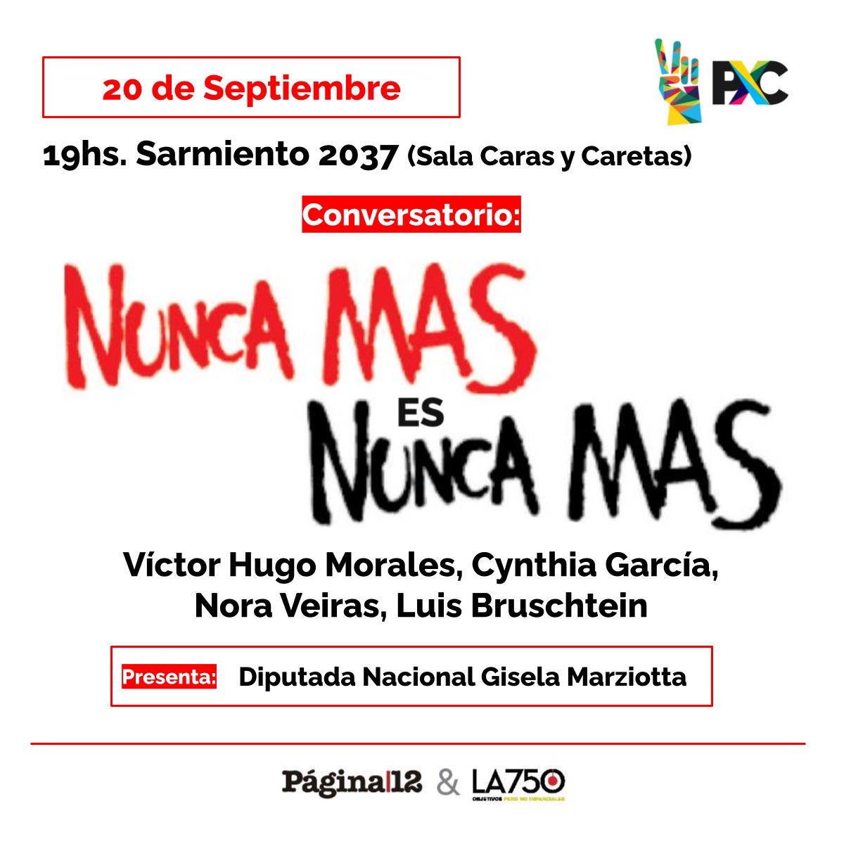 Peronismociudad's tweet photo. #NuncaMásesNuncaMás❌

Mañana estaremos compartiendo un conversatorio junto a @VHMok @cyngarciaradio, Nora Veiras y Luis Bruschtein discutiendo las políticas necesarias para finalmente poder decir: Nunca Más.

Presenta nuestra Diputada Nacional @Giselamarziotta 🎤 👇 https://t.co/Cet8hWxLA3