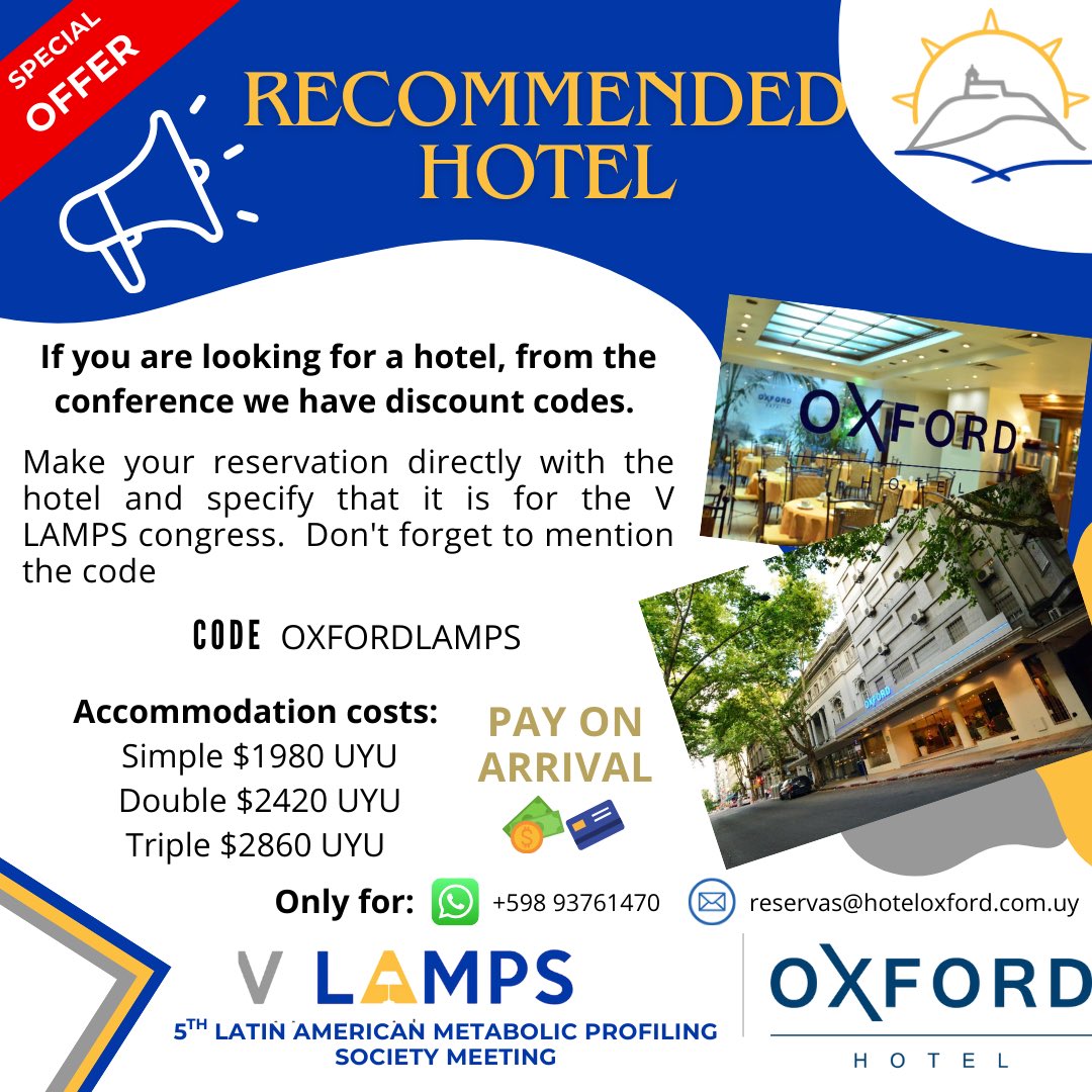 ‼️ Recommended  hotel for the VLAMPS in Montevideo, Uruguay 🇺🇾 

Make the most of the conference discount code.