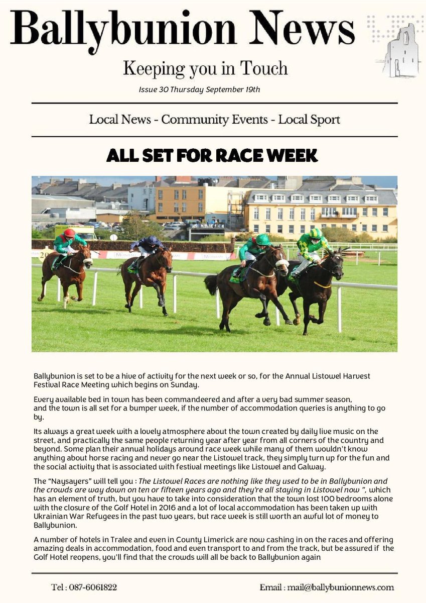 This week’s issue of Ballybunion News has been uploaded to the website. Its costs just €12 per annum to read and you can register at ballybunionnews.com