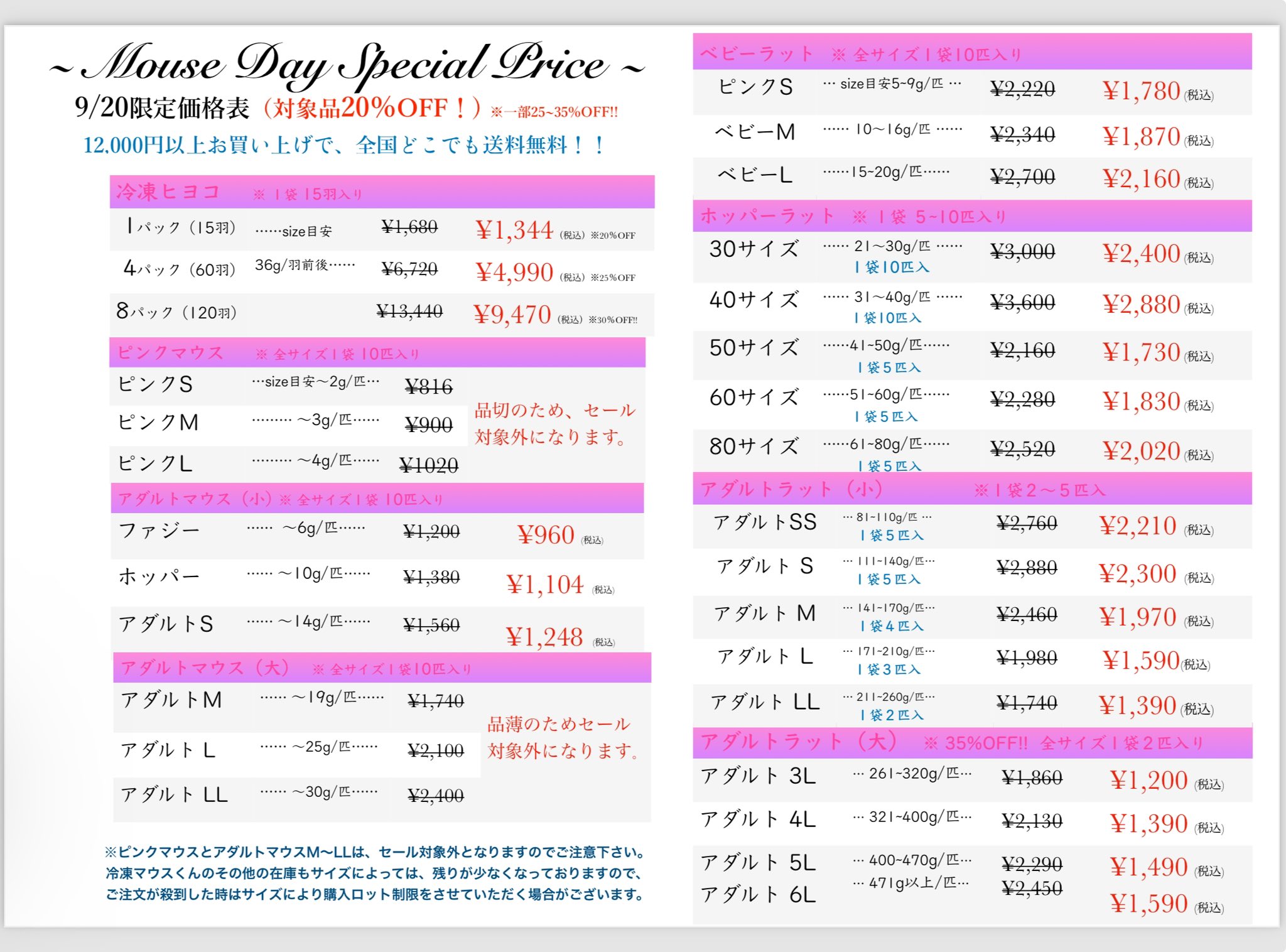 ☆モンチー様専用☆国産冷凍マウス ピンクL 100匹(一部地域発送