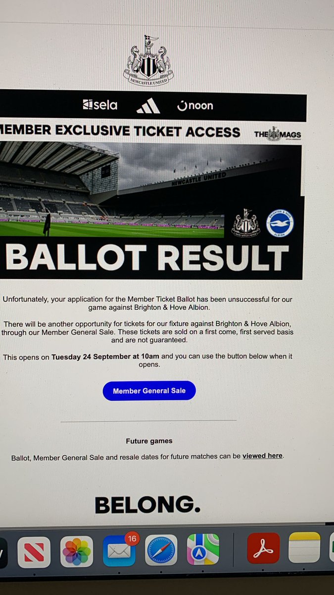 0/4 <a href="/nufctrust/">Newcastle United Supporters Trust</a> surely we can push the club for ballot entry numbers.  I'm paying for the unknown .  If for example they tell me there's a 5% chance of success I may well not buy a membership.