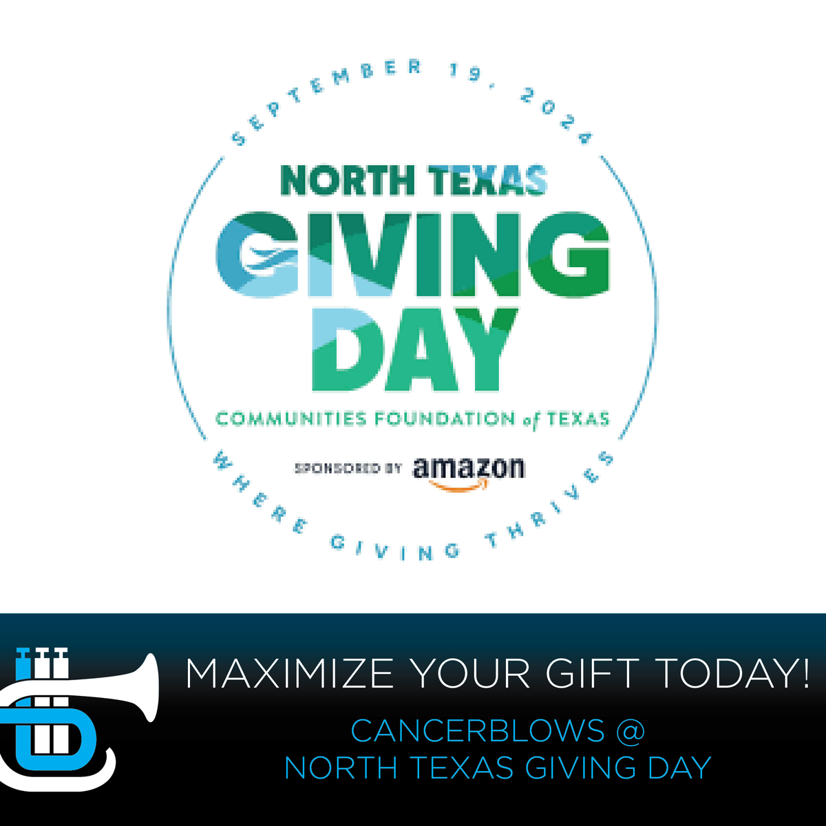 CancerBlows_'s tweet photo. North Texas Giving Day is today!
Help continue the mission and the music and
help us meet our goal of raising $5000 by midnight!
https://t.co/JHR9YUevSW
#NTGD2024 #CancerBlows https://t.co/QuPx2UhLxW