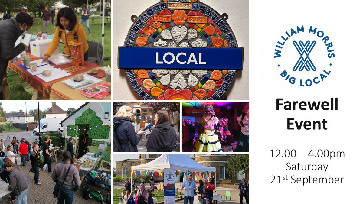 FREE ENTRY AND A FREE HOT DOG!
This Saturday we invite you to join us in saying a fond farewell to the William Morris Big Local programme after 12 years of community work funded through @tnlcommunityfund and supported by <a href="/LocalTrust/">Local Trust</a>  
Event Link here: tinyurl.com/4kzcv3pj