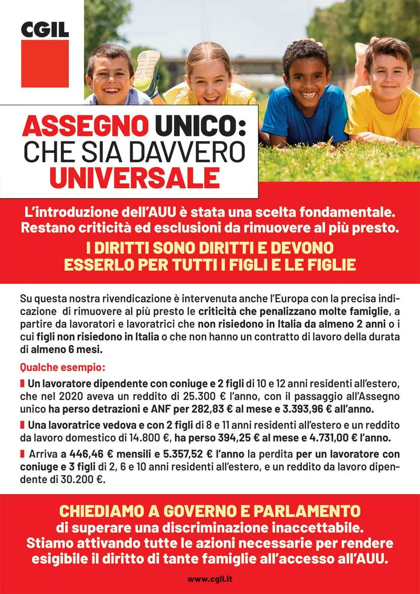 cgilnazionale's tweet photo. L’introduzione dell’Assegno unico e universale è stata una scelta fondamentale. Restano criticità ed esclusioni da rimuovere al più presto. 
I diritti sono diritti e devono esserlo per tutti i figli e le figlie

Info: https://t.co/7xHFQ2q354 https://t.co/qWaIpd3ceR