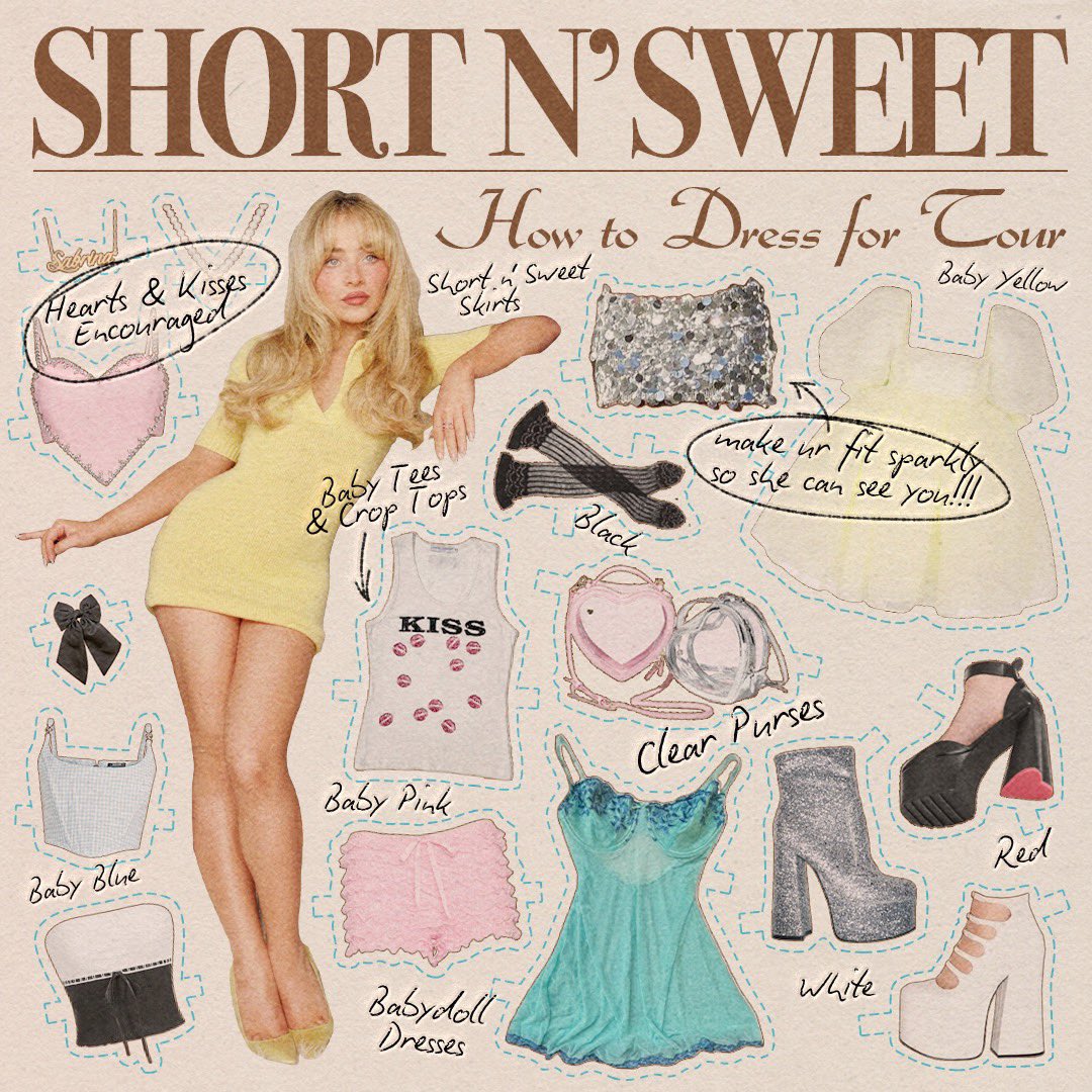 SabCarpenterTH's tweet photo. อีกแค่ 4 วันซาบรีน่าก็จะเริ่มทัวร์คอนเสิร์ต Short n’ Sweet แล้วค่ะ !! 

ทีมซาบรีน่ามาลงไอเดียแต่งตัวไปคอนให้ค่ะ มาดูรอซาบรีน่ามาไทยกันดีกว่า 👀🤍 https://t.co/Jb47BLx5KF