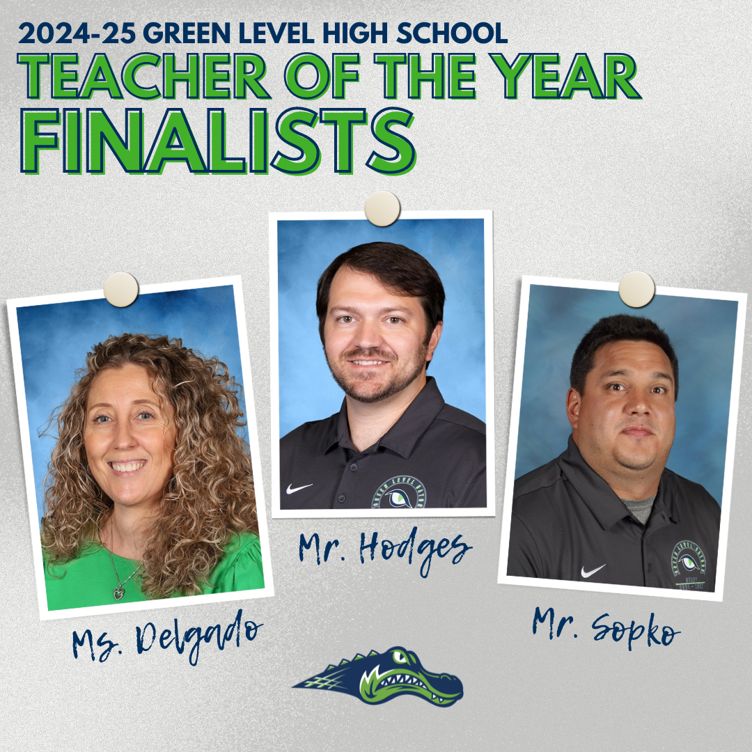 GreenLevelHigh's tweet photo. 🥁 Drumroll please… We’re thrilled to announce our three finalists for ‘24-25 GLHS Teacher of the Year: Ms. Delgado, Mr. Hodges, and Coach Sopko! 🎉

Our winner will be crowned at the Pep Rally on October 4th. Congratulations to all! 👑🐊 https://t.co/83PM2Tuv5G