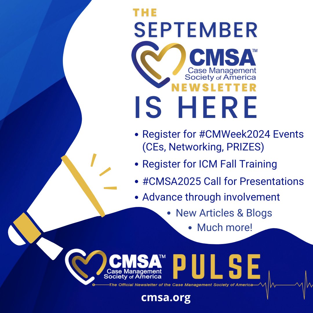 CMSANational's tweet image. September #CMSAPulse Newsletter Alert! 🔗bit.ly/CMSAPulseSept2…
- Register for #CMWeek2024 Events (CEs, Networking, PRIZES)
- Register for ICM Fall Training (Reg Closes 10/1)
- Share Your Expertise with #CMSA2025 Call for Presentations
- Read New Articles/Blogs &amp;amp; more!
#CMSA