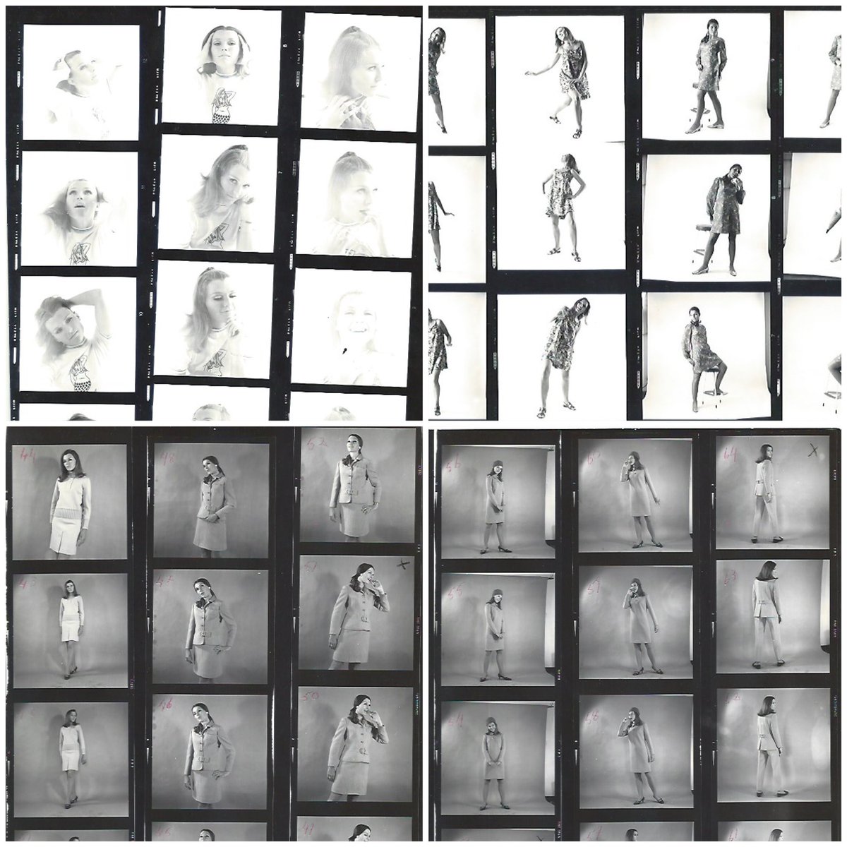 #ThrowbackThursday 1960s Teen model’s contact sheets. This is how photographers did it. After developing the film, they chose their favorite photos using a small microscope called a loupe. These photos were then enlarged. It was a long process. I saved a few examples.
Besides