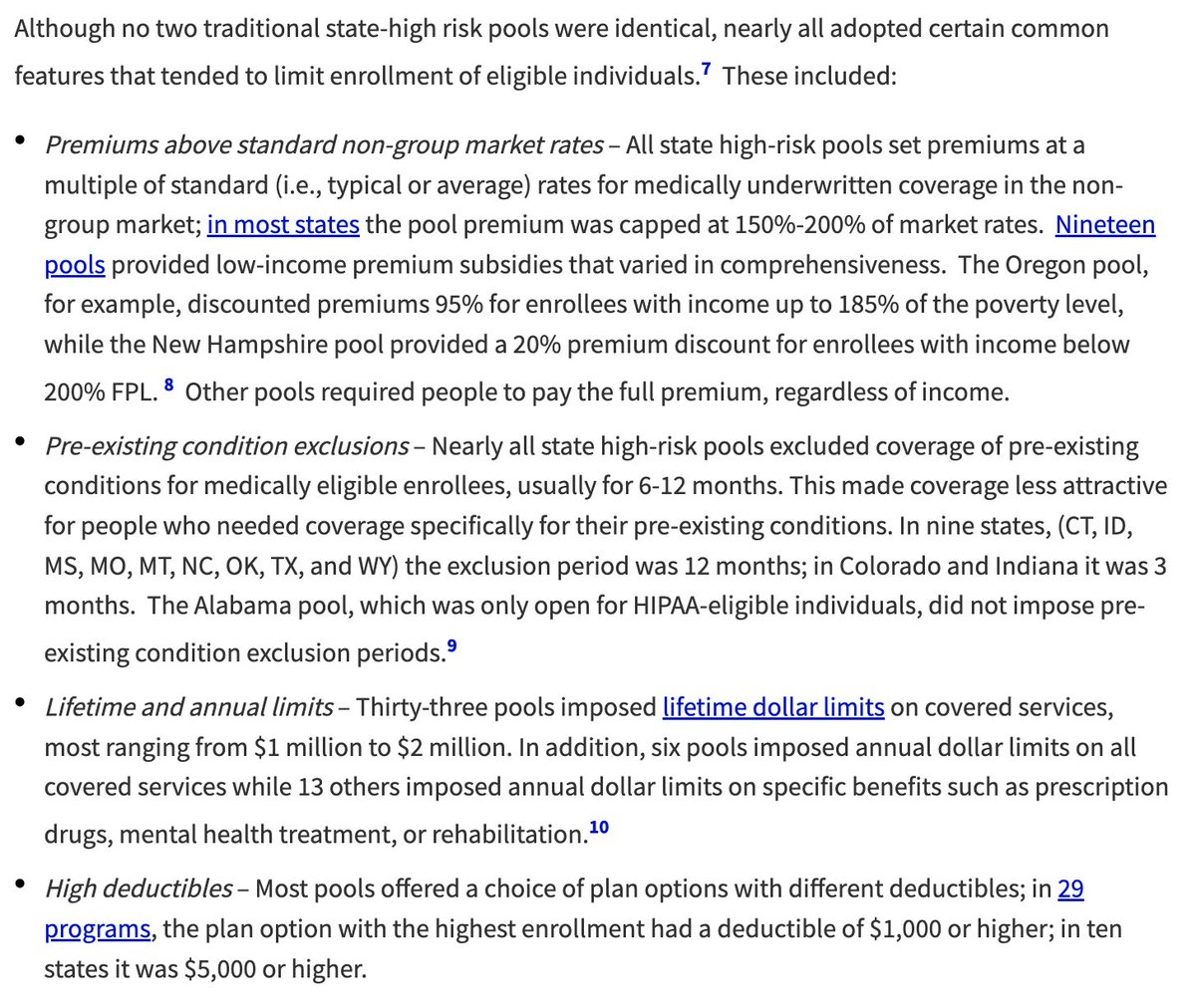 onceuponA's tweet image. KFF, naturally, has an excellent write-up of how high-risk pools worked — and didn&apos;t work, for the people who needed them — prior to the ACA. 

kff.org/affordable-car…