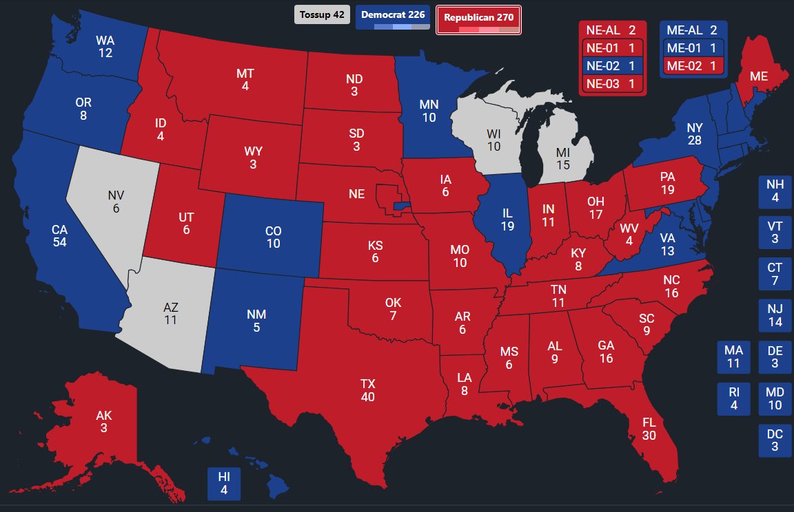 EricLDaugh's tweet image. 🚨 Over the past 24 hours, polls have come out showing Trump winning PENNSYLVANIA, NORTH CAROLINA &amp;amp; GEORGIA.

Polls have also come out showing Trump winning WISCONSIN &amp;amp; ARIZONA.

Trump is getting good polls EXACTLY where he needs it - his easiest two victory paths.