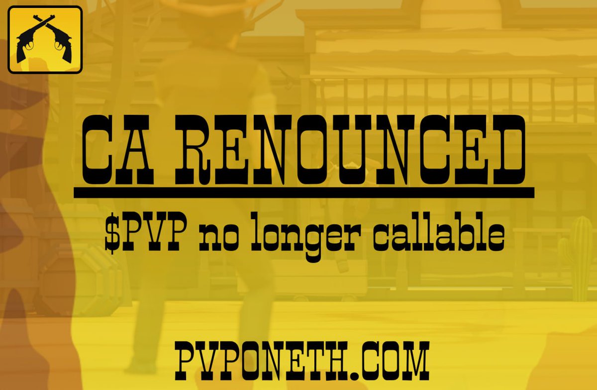 $PVP Contract is now renounced!

This means that the developers cannot call any of the functions. We waited for 20 hours to check if anything is wrong, and found no issues as all scanners are green.

This increases the security on the users side and makes the contract receive