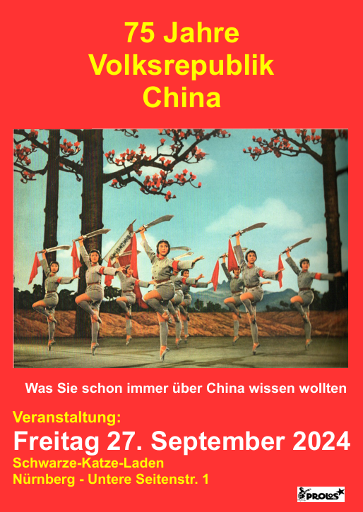 Prolos_Nbg's tweet photo. 75 Jahre Volksrepublik China. Ein anderer Blick auf das Land, seine Geschichte und Gegenwart. Vortrag, Kneipe, leckeres Essen.  Freitag, 27.9.2024 19.00 Uhr, Stadtteilladen Schwarze Katze, Untere Seitenstr.1 Nürnberg.
https://t.co/qAPZ2fmGxC https://t.co/K3SIasl7uQ