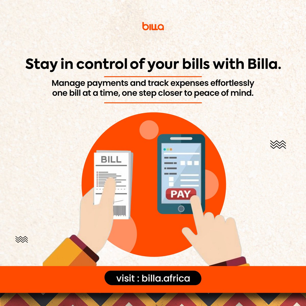 mybillsapp's tweet photo. One bill at a time, one step closer to peace of mind. 🌟
Visit https://t.co/GQjlbrrNbV today and simplify your bill payments today! 

#paysmart #expensetracker #billsmadeeasy #billaafrica #billaapp https://t.co/4RKTIn51WH