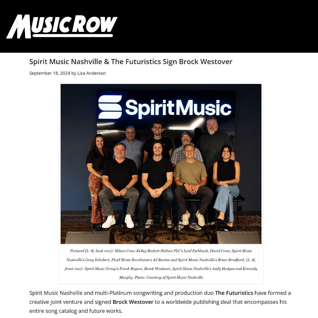 Spirit Music Nashville and multi-platinum songwriting and music production duo, The Futuristics (Alex Schwartz and Joe Khajadourian), sign Brock Westover to creative joint venture.