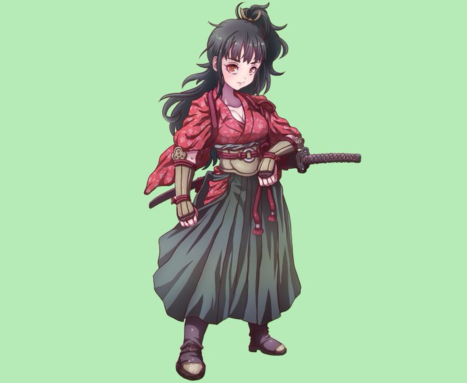 #サムライヴァンキッシュ
主人公・鰐神アザミの立ち絵と表情差分できた!
凛々しいかんじでいいんじゃないかな 