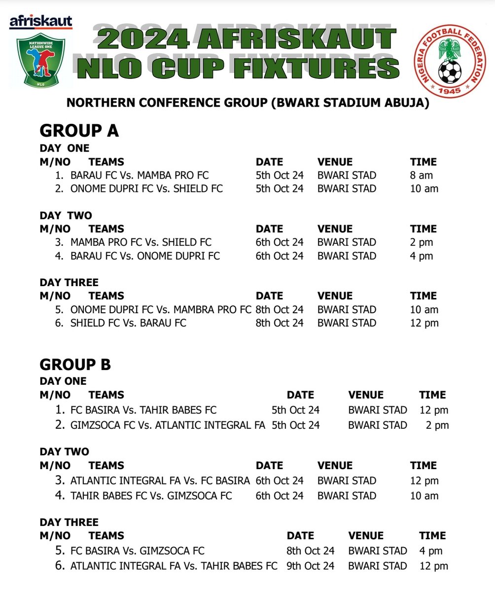 theNNLO's tweet photo. AFRISKAUT NLO CUP FIXTURES 📌 

#AfriskautNLOCup24 https://t.co/6Gc2aWiebh