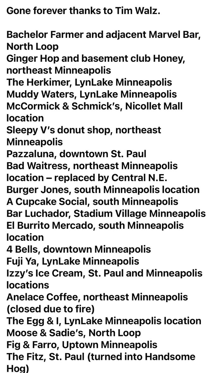 MichelleMaxwell's tweet image. Kamala/Tim say they will be great for small businesses. Thanks to Tim all of these businesses permanently closed while he has been Governor for Minnesota. Is this what you want for our country?
