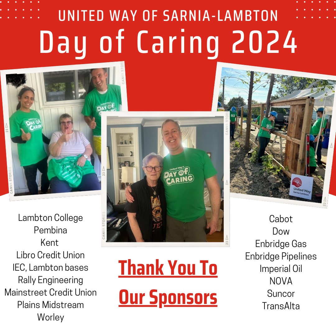 The United Way of Sarnia-Lambton would like to say THANK YOU to all the sponsors and volunteers that took part in this year’s Day of Caring. Without all of you, this day could not have happened. 

Thank you all!

#UnitedWaySarLam #DayOfCaring