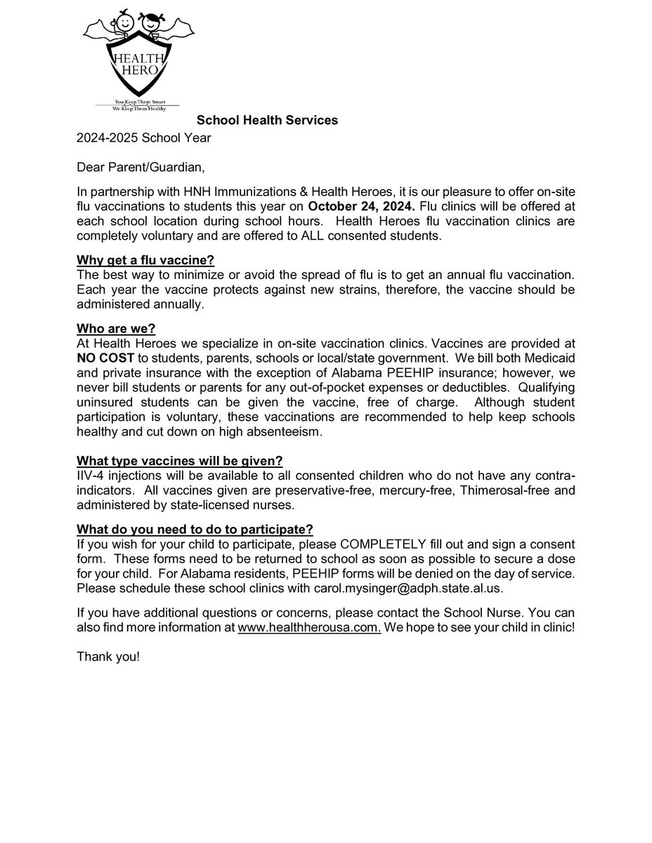 Southwood Cub families, Please check out the information below related to an upcoming Flu Clinic. Thank you!
