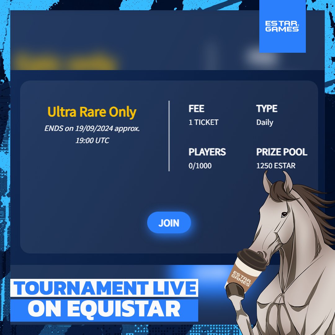 ESTAR.GAMES (@estartoken) on Twitter photo 🐎 Today's Ultra Rare Tournament on EquiStar! 🌟
<a href="/PulsarMvX/">Pulsar MVX</a> send 0.02 EGLD to 100 Retweets
Join today’s exclusive Ultra Rare Only race and compete for your share of 1250 $ESTAR!
🏁Ends: 19/09/2024, 19:00 UTC
🎟️Entry Fee: 1 ticket
🔥Type: Daily Tournament
Don't miss 🐎 Today's Ultra Rare Tournament on EquiStar! 🌟
<a href="/PulsarMvX/">Pulsar MVX</a> send 0.02 EGLD to 100 Retweets
Join today’s exclusive Ultra Rare Only race and compete for your share of 1250 $ESTAR!
🏁Ends: 19/09/2024, 19:00 UTC
🎟️Entry Fee: 1 ticket
🔥Type: Daily Tournament
Don't miss