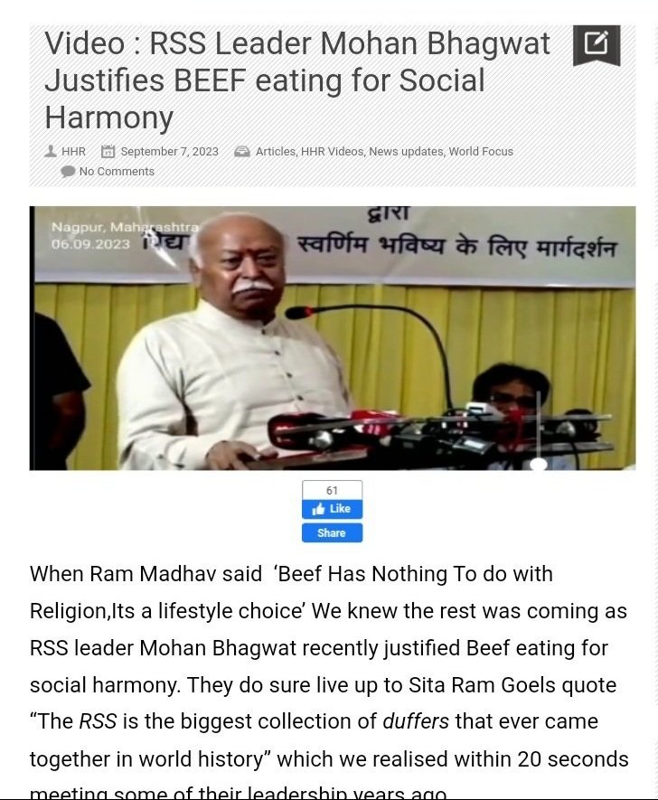 RituRathaur's tweet image. If Hindus think RSS is on their side against usage of Beef fat in #TirupatiLaddu expose....Then read this 👇🏽 &amp;amp; know they are like any abrhamic organization who have no issues with beef .