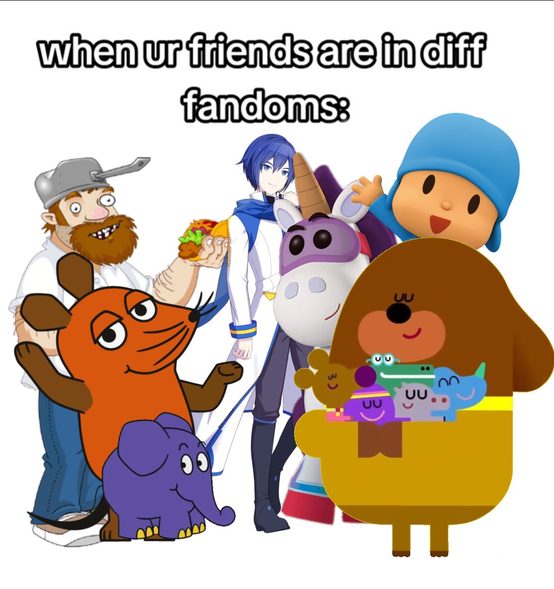 ItsFforFramy65's tweet photo. Let's just say when I choose my fandoms, I'm cultured in my own way.
#VOCALOID #PlantsvsZombies #HeyDuggee #DieMaus #GoJetters #Pocoyo https://t.co/P2ifZncHUh
