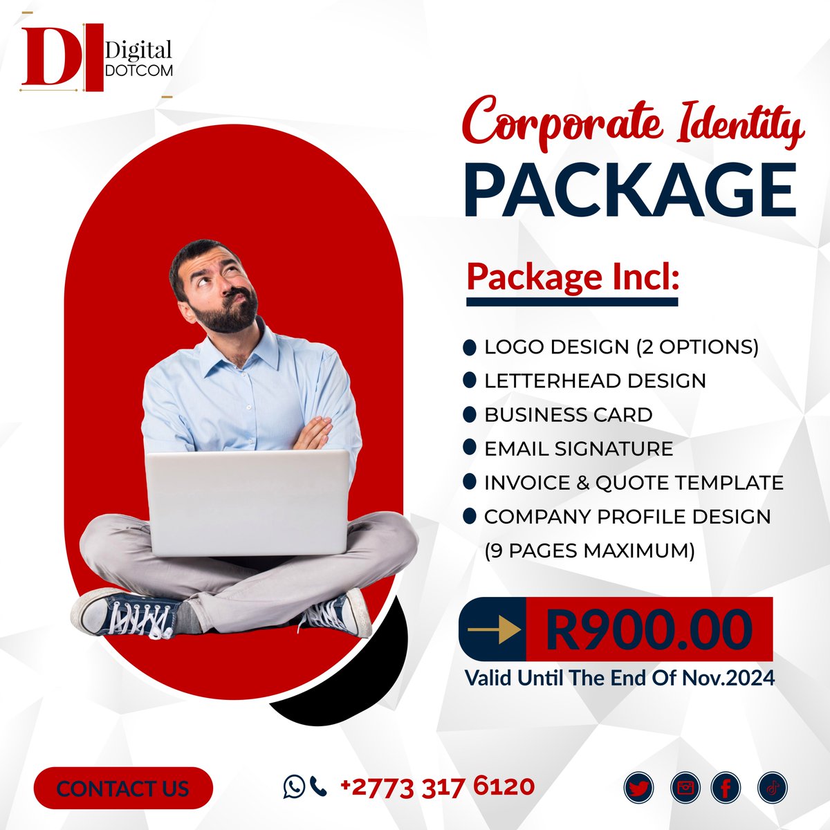 digitaldotcom09's tweet image. Unlock your brand’s potential with our #CorporateIdentity Package! Professional designs, cohesive branding, &amp;amp; unmatched creativity await you.

For only R900.00 (Limited-Time Offer) 

📩 DM us today to learn more! +27733176120

#LogoDesign #GraphicDesign Skomota Diddy #RepoRate