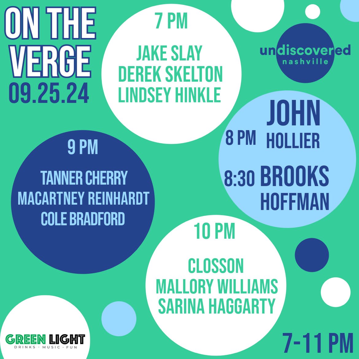 Come on out to The Green Light Bar in Nashville on Wednesday, September 25th and hear some amazing singer-songwriters! #nashville #undiscoverednashville #ontheverge #countrymusic #singersongwriter