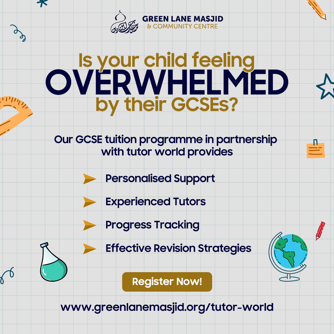 GreenLaneMasjid's tweet image. Discover why our GCSE tuition programme in partnership with tutor world stands out. 

From expert tutors to personalised learning plans, we offer everything your child needs for academic success.

Enroll now by visiting: 
greenlanemasjid.org/tutor-world

#GCSE #TutorWorld #GCSERevision