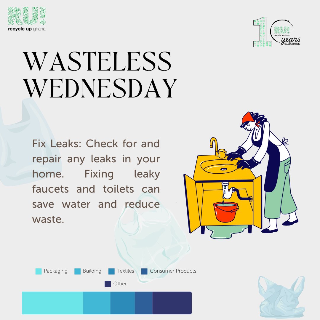RecycleUpGhana's tweet photo. Wasteless Wednesday Tip: Check for and repair any leaks in your home! Fixing leaky faucets and toilets not only conserves water but also reduces waste. Small repairs make a big difference in our environmental impact.

#WastelessWednesday #WaterConservation #RecycleUpGhana https://t.co/6sGEi5hQDS