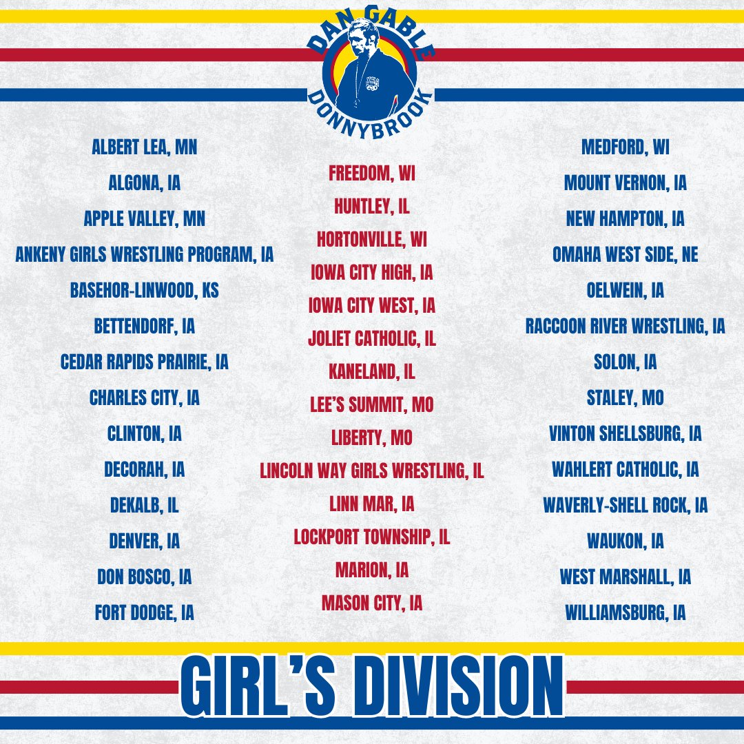Rolling out the Donnybrook Girls Division teams! We can't wait to welcome the 42 NEW and RETURNING teams to Coralville on December 5&amp;6!💪 #donnybrookwrestling
