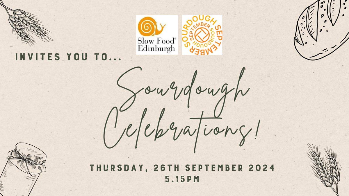 Join us for an evening of Heritage Grains and #Sourdough on Thursday 26th September at 5.30pm, in <a href="/Norton_Park/">Norton Park</a> Conference Centre (EH7 5QY).

Info and booking: tickettailor.com/events/slowfoo…

#SlowFood #SourdoughSeptember #Edinburgh #Leith