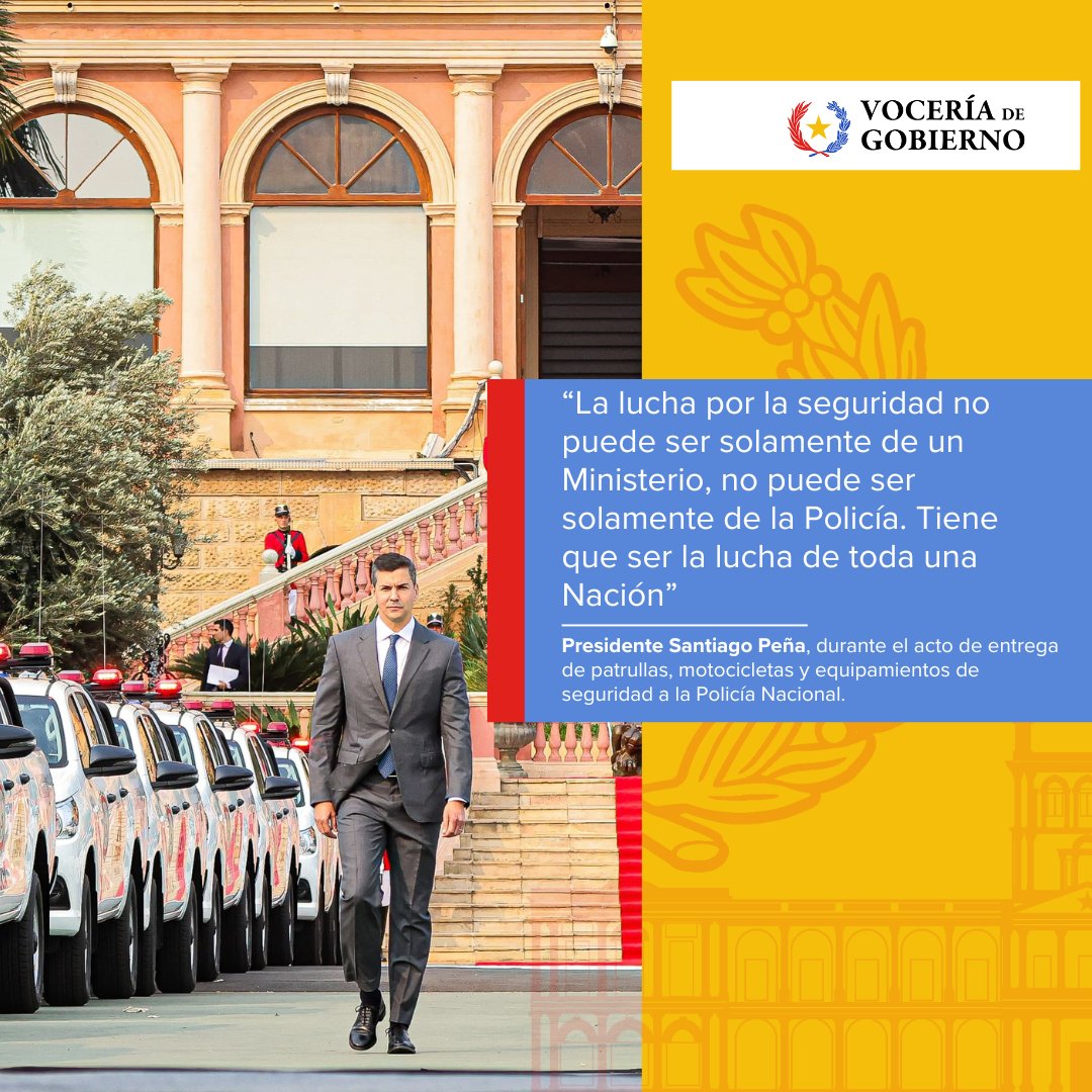 voceriaparaguay's tweet photo. El Gobierno del Paraguay concreta hoy una millonaria e histórica inversión en seguridad. Una inversión de más de USD 12 millones en esta primera etapa, realizada a través de la @itaipuparaguay, que nos permite brindar herramientas de alta calidad a la @policia_py. Hoy se hizo entrega de 250 patrulleras, 100 motocicletas y 1.500 chalecos antibalas. A través de esta dotación sin precedentes, estamos protegiendo a quienes tienen la misión de protegernos.