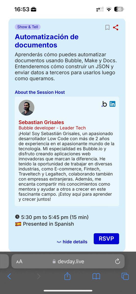 BubblersClub's tweet photo. En media hora comienza la charla de Sebastián Grisales sobre #automatización de documentos

#DevDay #Bubble https://t.co/ihbmmthbyI