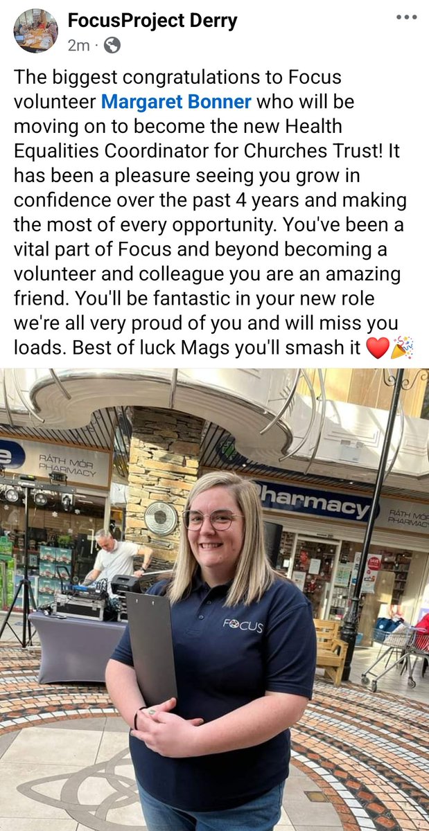 Focus Project (@focusderry) on Twitter photo We wish our <a href="/magsbonner/">Margaret Bonner</a>, Focus participant and volunteer the best of luck in her new role We wish our <a href="/magsbonner/">Margaret Bonner</a>, Focus participant and volunteer the best of luck in her new role