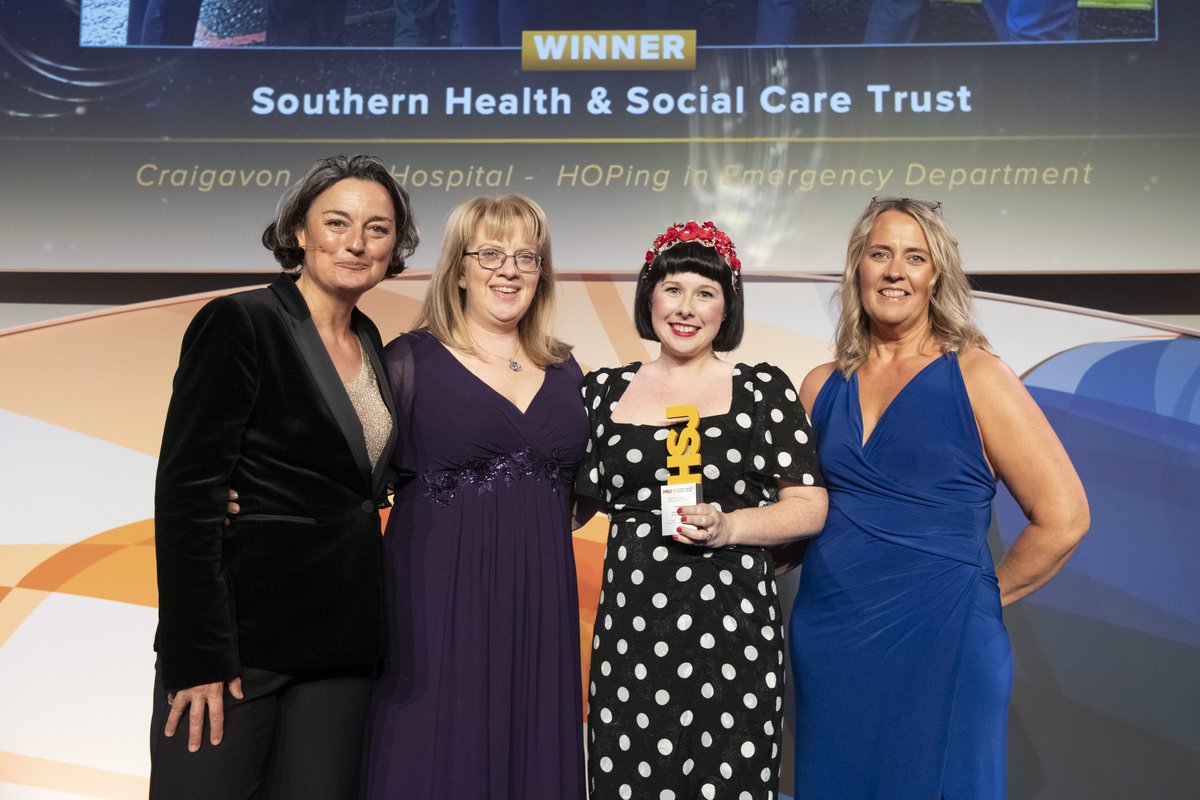 SouthernHSCT's tweet photo. Amazing news that our ED Nursing team were crowned winners of the Patient Safety Initiative at the prestigious @HSJ_Awards for their 'HOP (Hydration, Observations and Pressure area care)' initiative. 🏆
Read about HOP ⬇️
https://t.co/f5eyOm6w4o
#TeamSHSCT #HSC #MakingADifference https://t.co/nhflAby0Ki