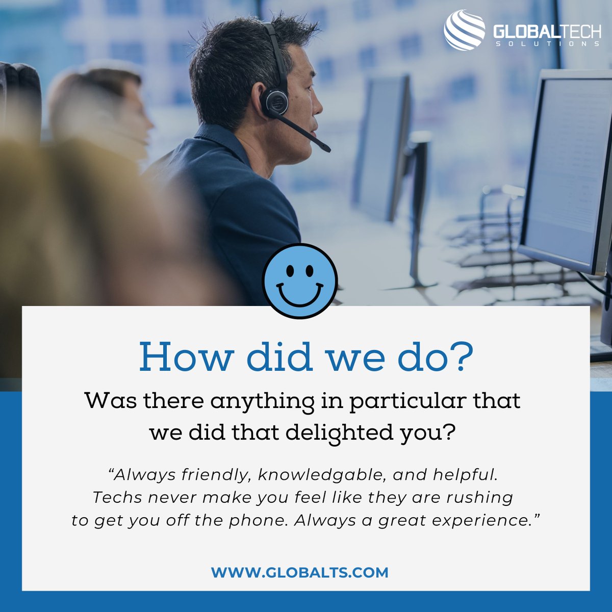 globaltsllc's tweet image. We pride ourselves on delivering top-notch service and support. Our dedicated team is here to ensure you feel valued and understood every step of the way.Thank you for trusting us with your IT needs! #globaltechsolutions #clientfeedback #howdidwedo