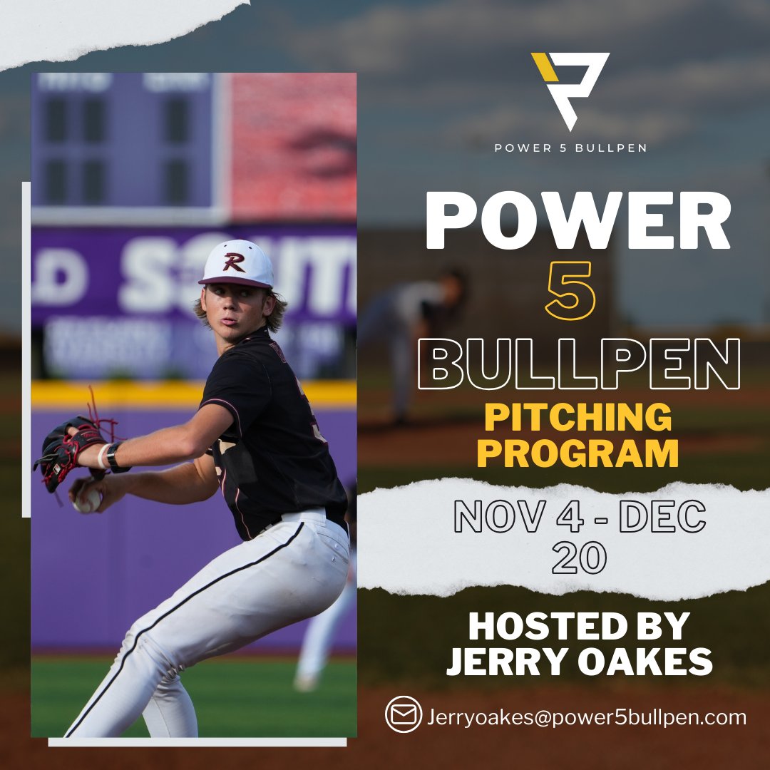 parebels's tweet photo. Registration for the Power 5 Pitching Program, hosted
by Jerry Oakes, is open! 😎

Secure your spot today!
🌐 https://t.co/PDklR7Gkse
📧 Jerryoakes@power5bullpen.com

#nationalbaseball #gameface #power5bullpen #pitchingprogram https://t.co/oeh9vFjUmU