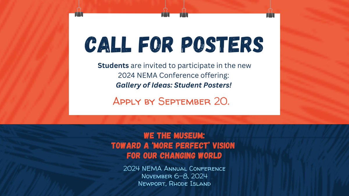 DON"T MISS TOMORROW'S DEADLINE! Are you a student or recent graduate, or do you know one? Students are invited to participate in the new 2024 NEMA Conference offering: Gallery of Ideas: Student Posters! Learn more and apply by 9/20 here: ow.ly/yxYN50SJast