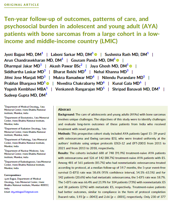 JournalCancer's tweet photo. New &amp; available #OpenAccess | Ten-year follow-up of outcomes, patterns of care, and psychosocial burden in adolescent and young adult (AYA) patients w/ bone sarcomas from a large cohort in a low-income and middle-income country (LMIC)

https://t.co/7hchBNOoh8

@oncoalert #ayacsm https://t.co/Tt2V0eEL8g