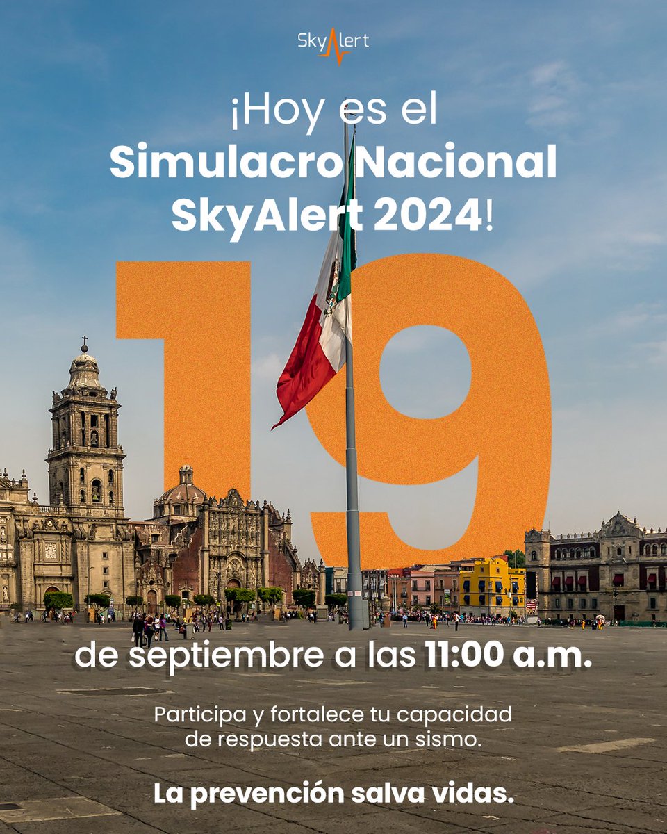 SkyAlertMx's tweet image. 📢 ¡Hoy es el #SimulacroSkyAlert! Recuerda que a las 11:00 a.m. (hora centro) se activarán nuestras soluciones de alertamiento para empresas, el hogar y la #SkyAlertApp 📲 durante este ejercicio nacional. 

Participa activamente desde donde estés con #LaAlertaConfiable.…