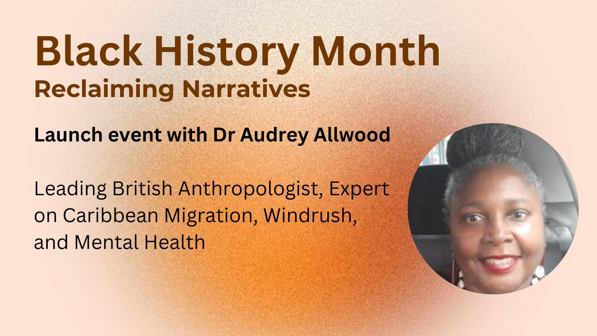📣 Announcing our Black History Month keynote speaker: Dr Audrey Allwood

Register for your ticket now to hear from leading British Anthropologist and expert on Caribbean migration, Windrush and mental health.

bath.ac.uk/announcements/…