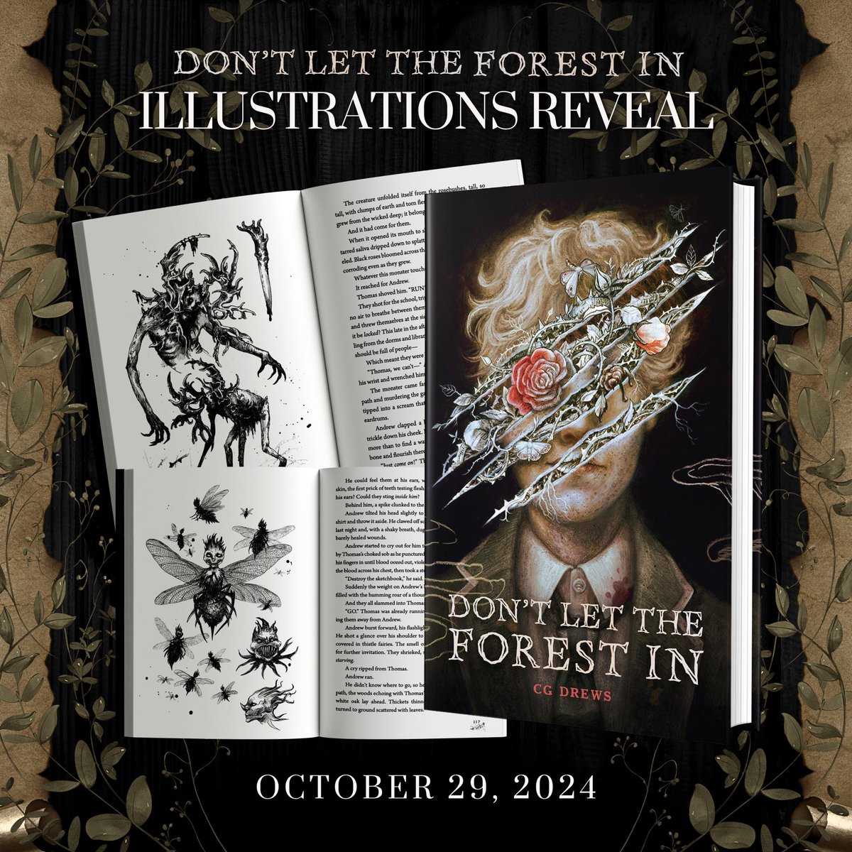 PaperFury's tweet photo. Time to reveal the absolute COOLEST THING about Don’t Let The Forest In!!! Because yes my twisted YA dark academia horror about eldritch forest monsters coming to life from drawings IS ILLUSTRATED. I AM VERY NORMAL ABOUT THIS!!!! Also only 40 days to go!!!! https://t.co/oNtrPRZ1ZA
