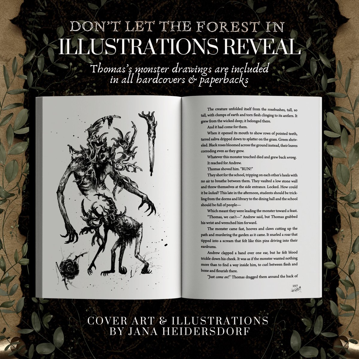 PaperFury's tweet photo. Time to reveal the absolute COOLEST THING about Don’t Let The Forest In!!! Because yes my twisted YA dark academia horror about eldritch forest monsters coming to life from drawings IS ILLUSTRATED. I AM VERY NORMAL ABOUT THIS!!!! Also only 40 days to go!!!! https://t.co/oNtrPRZ1ZA