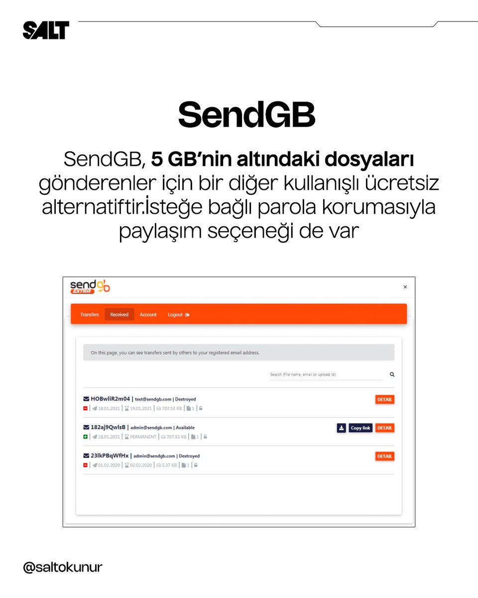 saltokunurgzt's tweet photo. WeTransfer alternatifi dosya paylaşım araçları📂
#WeTransfer #Upload #Download #Cloud #BulutSistemi #DosyaAktarımı #Drive #Yükleme #Uygulama #Website #Alternatif #Smash #Terashare #SendGB #SendAnywhere #Transfer #Saltokunur https://t.co/QPACWExIJ6